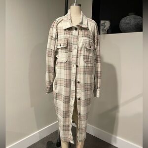 FREE PEOPLE PLAID LONG RUBY DRESS SHACKET-PISTACHIO COMBO